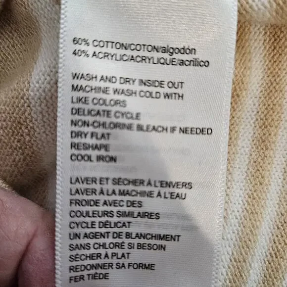 Rafaella Tan Irish Cream Ivory Knit Striped Sweater Pullover Sz M Preppy Coastal - Picture 10 of 10